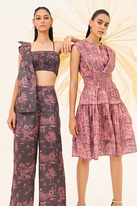 House Of Fett Brown Linen Collared Double-breasted Jacket Pant Set Online at Aza Fashions House Of Fett_Brown Linen Collared Double-breasted Jacket Pant Set _Online_at_Aza_Fashions