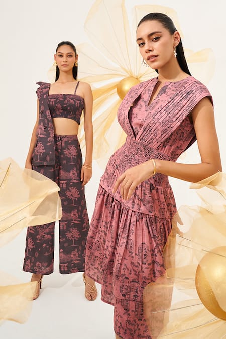 Buy House Of Fett Brown Linen Collared Double-breasted Jacket Pant Set Online at Aza Fashions Buy_House Of Fett_Brown Linen Collared Double-breasted Jacket Pant Set _Online_at_Aza_Fashions