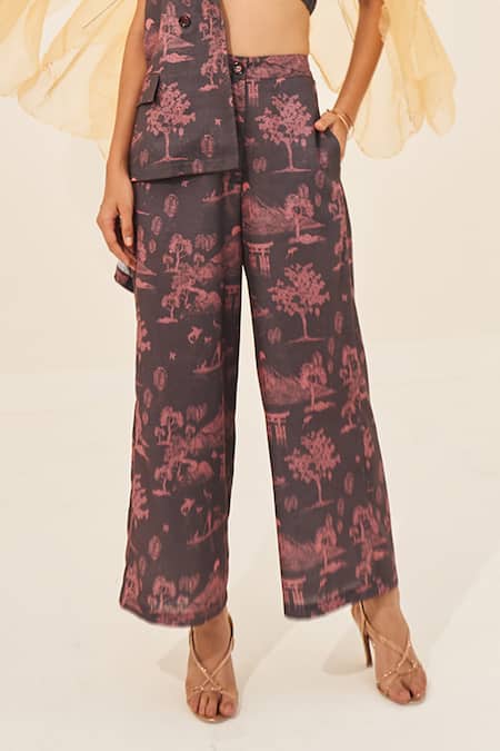 Shop House Of Fett Brown Linen Collared Double-breasted Jacket Pant Set Online at Aza Fashions Shop_House Of Fett_Brown Linen Collared Double-breasted Jacket Pant Set _Online_at_Aza_Fashions