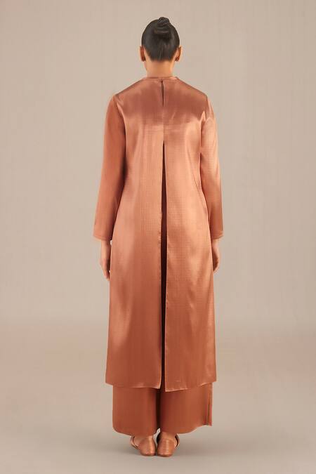 Shop Ampm Gold Round Neck Metallic Woven Tunic And Palazzo Set at Aza Fashions Shop_Ampm_Gold Round Neck Metallic Woven Tunic And Palazzo Set_at_Aza_Fashions