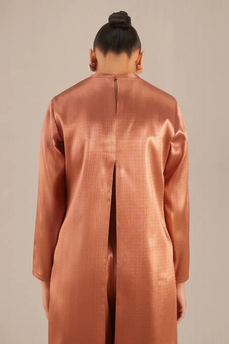 Ampm Gold Round Neck Metallic Woven Tunic And Palazzo Set at Aza Fashions Ampm_Gold Round Neck Metallic Woven Tunic And Palazzo Set_at_Aza_Fashions