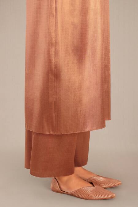 Buy Ampm Gold Round Neck Metallic Woven Tunic And Palazzo Set Buy_Ampm_Gold Round Neck Metallic Woven Tunic And Palazzo Set