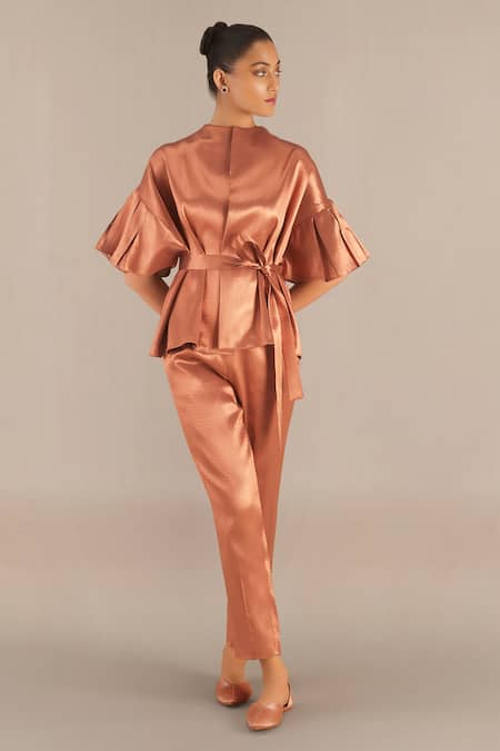 AMPM Zeina Metallic Zari Woven Jacket Pant Set 