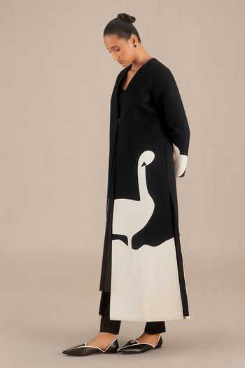 Ampm_Black Silk Embroidery V-neck Colorblock Jacket _Online_at_Aza_Fashions