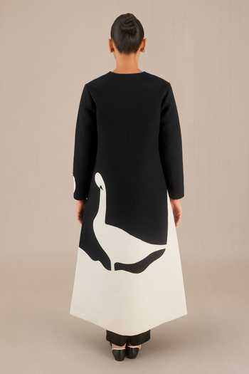 Shop_Ampm_Black Silk Embroidery V-neck Colorblock Jacket _Online_at_Aza_Fashions