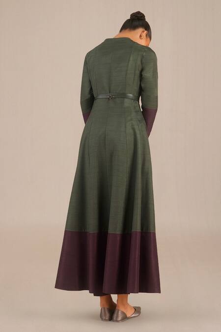 Shop Ampm Green Silk Collared Rose Jacket Anarkali Pant Set at Aza Fashions Shop_Ampm_Green Silk Collared Rose Jacket Anarkali Pant Set_at_Aza_Fashions