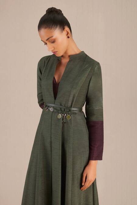 Buy Ampm Green Silk Collared Rose Jacket Anarkali Pant Set Online at Aza Fashions Buy_Ampm_Green Silk Collared Rose Jacket Anarkali Pant Set_Online_at_Aza_Fashions