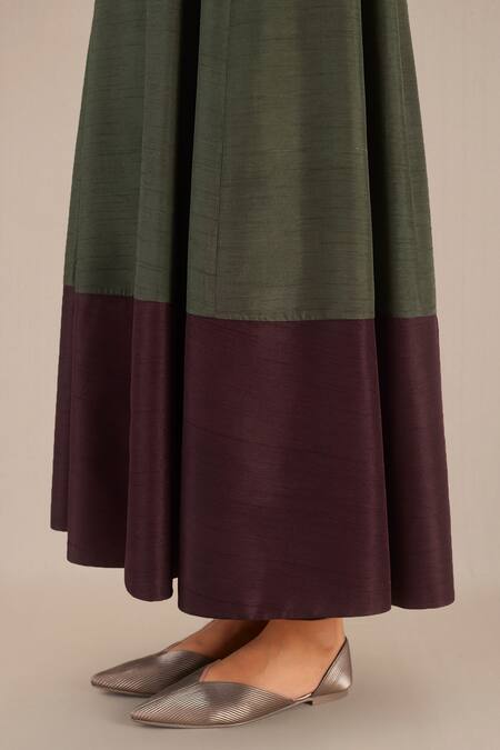 Shop Ampm Green Silk Collared Rose Jacket Anarkali Pant Set Online at Aza Fashions Shop_Ampm_Green Silk Collared Rose Jacket Anarkali Pant Set_Online_at_Aza_Fashions