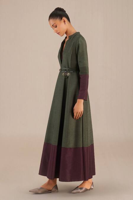 Ampm Green Silk Collared Rose Jacket Anarkali Pant Set at Aza Fashions Ampm_Green Silk Collared Rose Jacket Anarkali Pant Set_at_Aza_Fashions