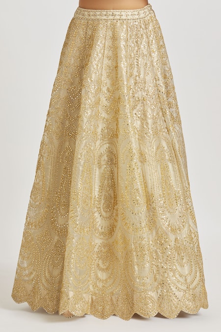 Vandana Sethi_Ivory Organza Gota Patti, Mirrors, Crystals Embroidered Bridal Lehenga Set _at_Aza_Fashions