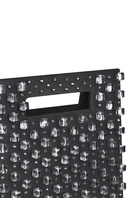 Buy_Aomidori Shimai_Silver Glass Crystal Beads Smoky Martini Handbag_Online_at_Aza_Fashions