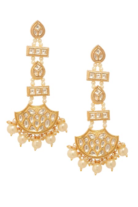 Shop_Minaki_White Pearls, Crystals, Diamonds Kundan And Embellished Earrings _at_Aza_Fashions