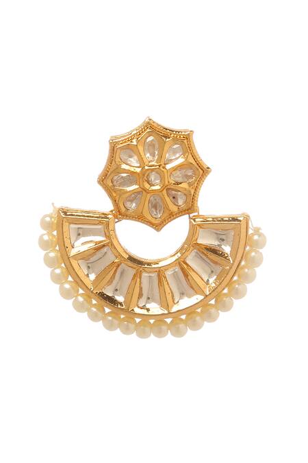 Minaki_Green Gota Patti Kundan And Pearl Embellished Chandbalis_Online_at_Aza_Fashions