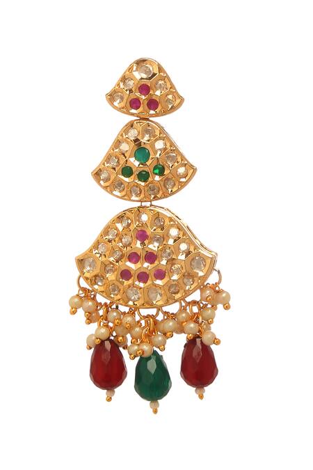 Minaki_Multi Color Pearls, Stones Kundan And Embellished Earrings _Online_at_Aza_Fashions