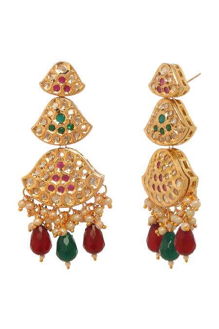 Buy_Minaki_Multi Color Pearls, Stones Kundan And Embellished Earrings _Online_at_Aza_Fashions