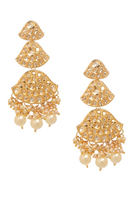 Minaki Kundan & Pearl Embellished Dangler Earrings 