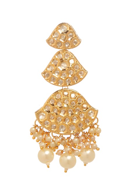 Minaki_White Pearls, Crystals Kundan And Embellished Dangler Earrings _Online_at_Aza_Fashions