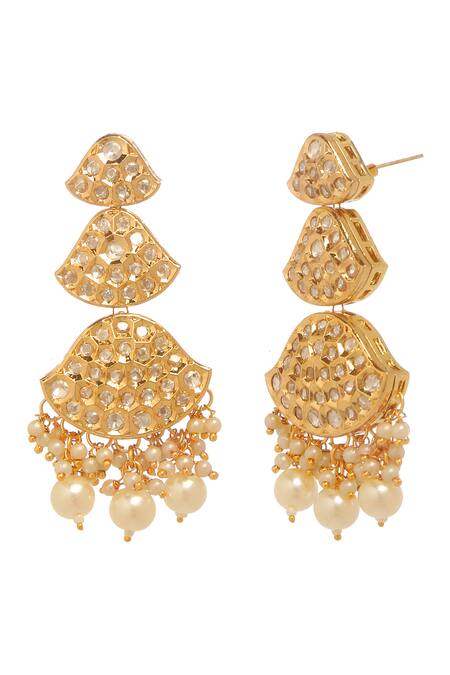 Buy_Minaki_White Pearls, Crystals Kundan And Embellished Dangler Earrings _Online_at_Aza_Fashions