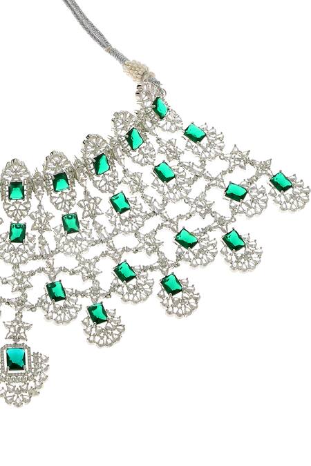 Minaki_Green Crystals, Stones Kiara Embellished Choker Necklace Set_Online_at_Aza_Fashions