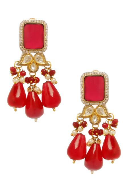Buy_Minaki_Red Pearls, Crystals, Beads Kundan And Stone Embellished Necklace Set_Online_at_Aza_Fashions