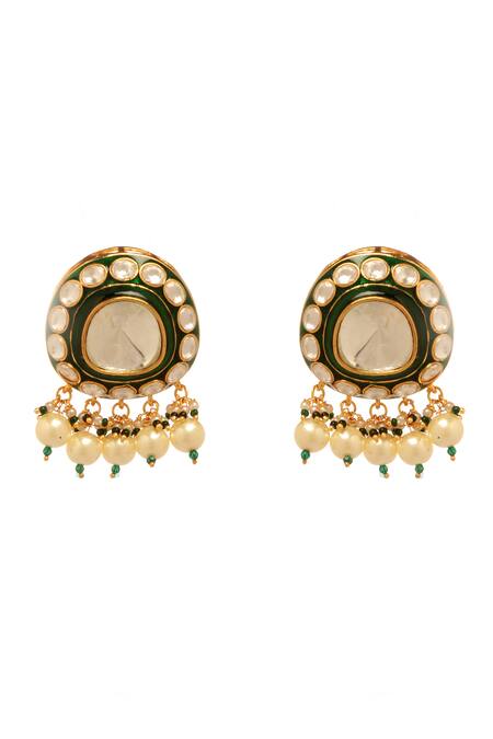 Buy_Minaki_Green Metallic Thread, Pearls, Stones Kundan Embellished Choker Necklace Set_Online_at_Aza_Fashions