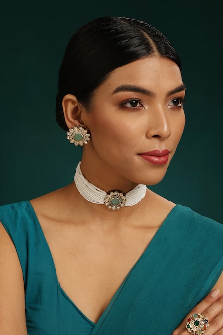MINAKI Pearl & Stone Embellished Choker Necklace Set 