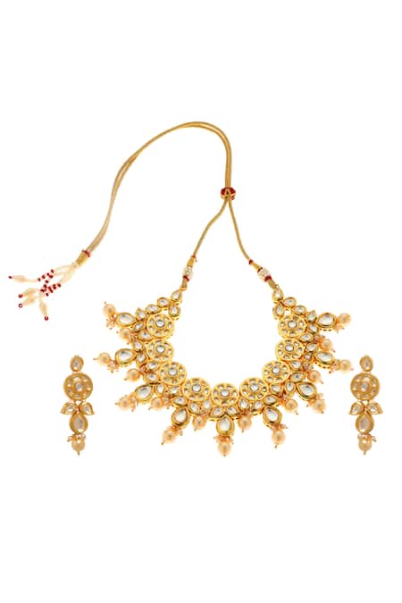 Minaki Pearl & Kundan Embellished Necklace Set 