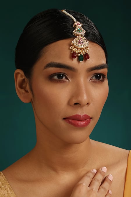 MINAKI Stone Embellished Layered Maangtikka 