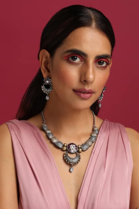 Swabhimann Two Tone Stone Embellished Necklace Set 