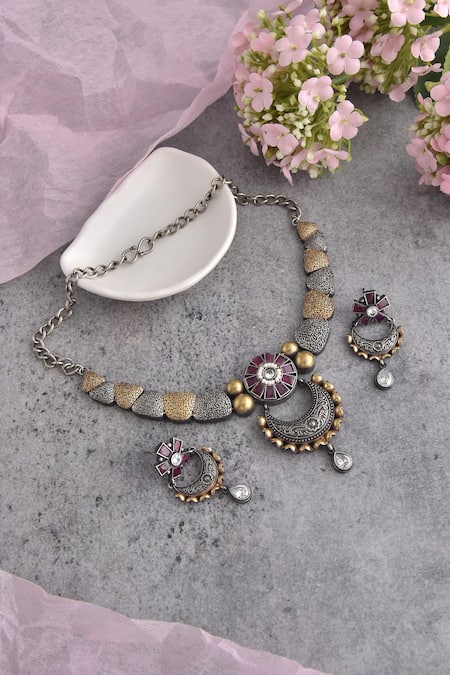 Swabhimann Two Tone Stone Embellished Necklace Set 