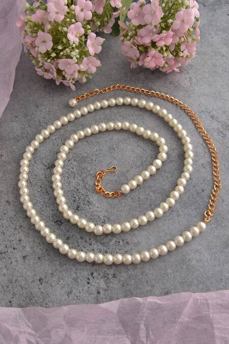 Swabhimann_White Pearl Embellished Kamarbandh _Online_at_Aza_Fashions