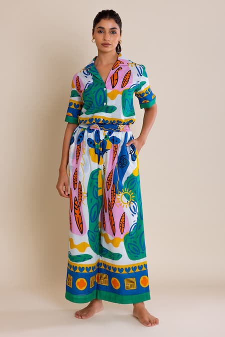 Label Reyya Cotton Printed Shirt & Pant Co-ord Set 