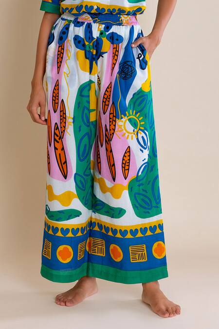 Label Reyya Green Cotton Collared Printed Shirt And Pant Set Online at Aza Fashions Label Reyya_Green Cotton Collared Printed Shirt And Pant Set_Online_at_Aza_Fashions