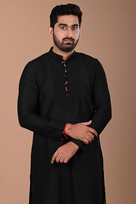 Shop Priyanka Haralalka Black Cotton Satin, Cotton, Silk Embroidery Pintucked Yoke Kurta Set Online at Aza Fashions Shop_Priyanka Haralalka_Black Cotton Satin, Cotton, Silk Embroidery Pintucked Yoke Kurta Set _Online_at_Aza_Fashions