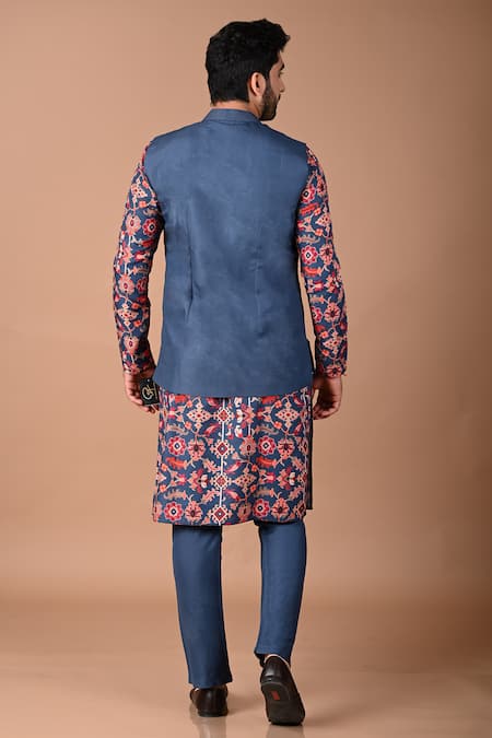 Priyanka Haralalka Sapphire Blue Ikat Print Kurta Bundi Set 