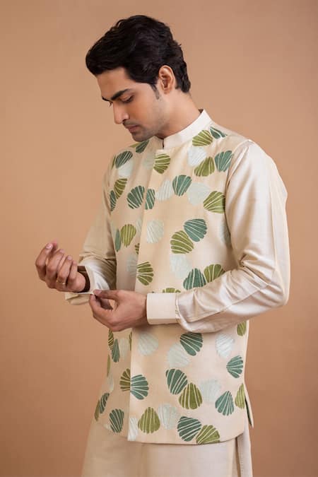 Shop_Priyanka Haralalka_Beige Cotton, Silk Embroidery Thread Bundi _Online_at_Aza_Fashions