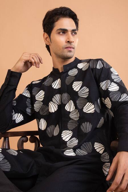 Buy_Priyanka Haralalka_Black Cotton, Silk Embroidery Kurta And Pant Set 