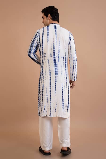 Shop Priyanka Haralalka Blue Cotton, Silk Mirrors Tie And Dye Work Kurta & Pant Set at Aza Fashions Shop_Priyanka Haralalka_Blue Cotton, Silk Mirrors Tie And Dye Work Kurta & Pant Set _at_Aza_Fashions