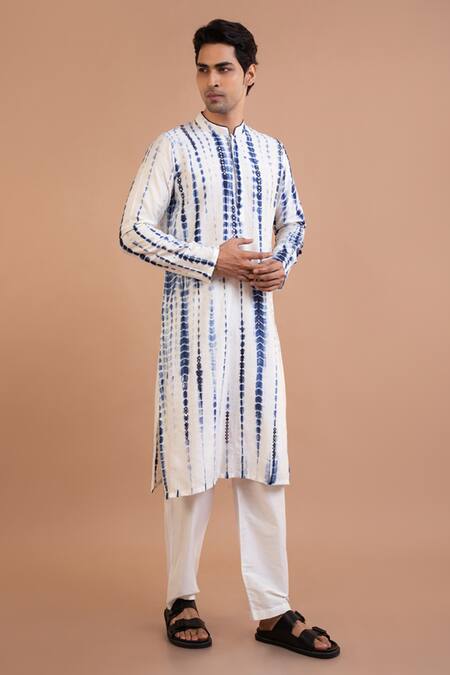 Priyanka Haralalka Blue Cotton, Silk Mirrors Tie And Dye Work Kurta & Pant Set Online at Aza Fashions Priyanka Haralalka_Blue Cotton, Silk Mirrors Tie And Dye Work Kurta & Pant Set _Online_at_Aza_Fashions
