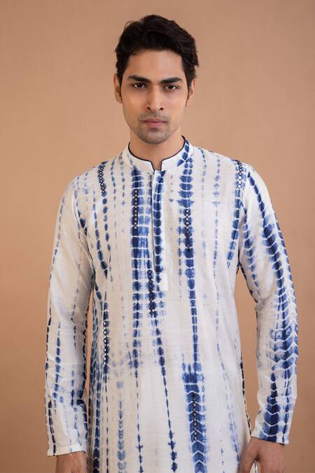 Shop Priyanka Haralalka Blue Cotton, Silk Mirrors Tie And Dye Work Kurta & Pant Set Online at Aza Fashions Shop_Priyanka Haralalka_Blue Cotton, Silk Mirrors Tie And Dye Work Kurta & Pant Set _Online_at_Aza_Fashions