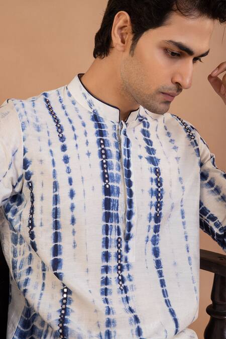 Priyanka Haralalka Blue Cotton, Silk Mirrors Tie And Dye Work Kurta & Pant Set at Aza Fashions Priyanka Haralalka_Blue Cotton, Silk Mirrors Tie And Dye Work Kurta & Pant Set _at_Aza_Fashions