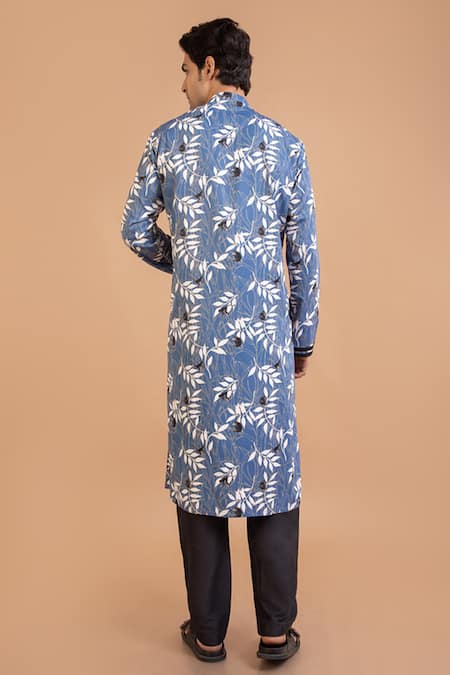 Shop Priyanka Haralalka Blue Cotton Monkey Print Kurta With Pyjama at Aza Fashions Shop_Priyanka Haralalka_Blue Cotton Monkey Print Kurta With Pyjama _at_Aza_Fashions