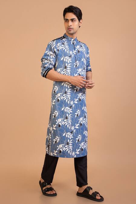 Priyanka Haralalka Blue Cotton Monkey Print Kurta With Pyjama Online at Aza Fashions Priyanka Haralalka_Blue Cotton Monkey Print Kurta With Pyjama _Online_at_Aza_Fashions