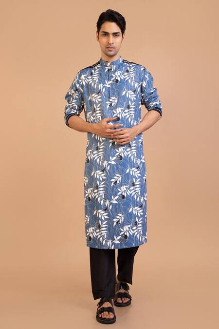 Buy Priyanka Haralalka Blue Cotton Monkey Print Kurta With Pyjama Online at Aza Fashions Buy_Priyanka Haralalka_Blue Cotton Monkey Print Kurta With Pyjama _Online_at_Aza_Fashions