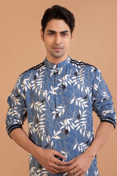 Shop Priyanka Haralalka Blue Cotton Monkey Print Kurta With Pyjama Online at Aza Fashions Shop_Priyanka Haralalka_Blue Cotton Monkey Print Kurta With Pyjama _Online_at_Aza_Fashions