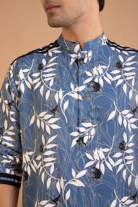 Priyanka Haralalka Blue Cotton Monkey Print Kurta With Pyjama at Aza Fashions Priyanka Haralalka_Blue Cotton Monkey Print Kurta With Pyjama _at_Aza_Fashions