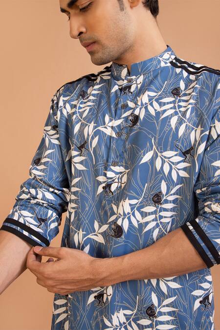 Buy Priyanka Haralalka Blue Cotton Monkey Print Kurta With Pyjama Buy_Priyanka Haralalka_Blue Cotton Monkey Print Kurta With Pyjama