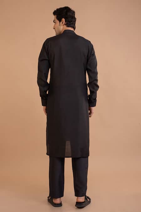 Shop Priyanka Haralalka Black Silk Embroidery Thread Placement Kurta With Pyjama at Aza Fashions Shop_Priyanka Haralalka_Black Silk Embroidery Thread Placement Kurta With Pyjama _at_Aza_Fashions