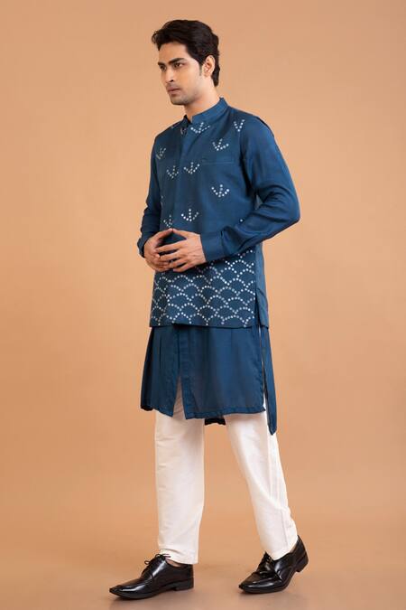 Shop Priyanka Haralalka Blue Silk Mirrors Bundi Kurta Set Online at Aza Fashions Shop_Priyanka Haralalka_Blue Silk Mirrors Bundi Kurta Set _Online_at_Aza_Fashions