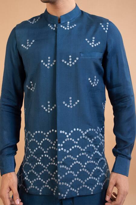 Priyanka Haralalka Blue Silk Mirrors Bundi Kurta Set at Aza Fashions Priyanka Haralalka_Blue Silk Mirrors Bundi Kurta Set _at_Aza_Fashions